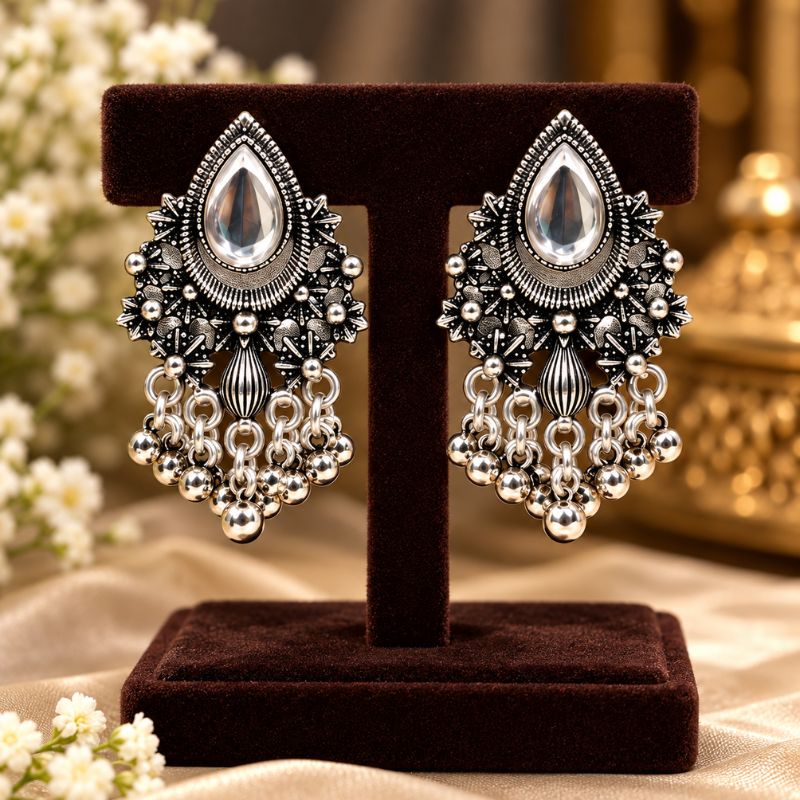 Oxidised Silver Dangle Earrings