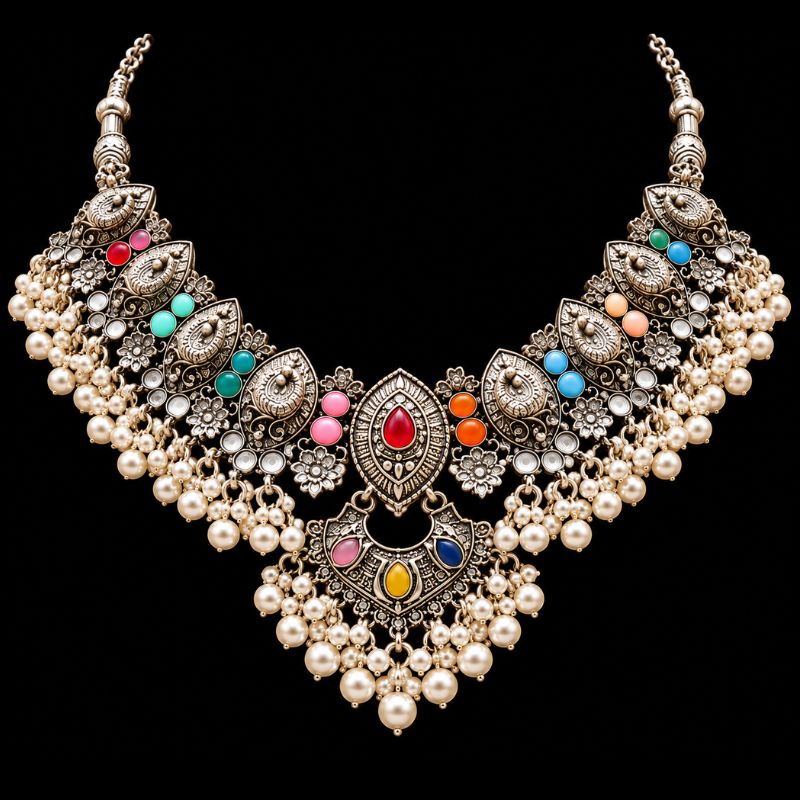 Oxidized Traditional Necklace Set - Image 3