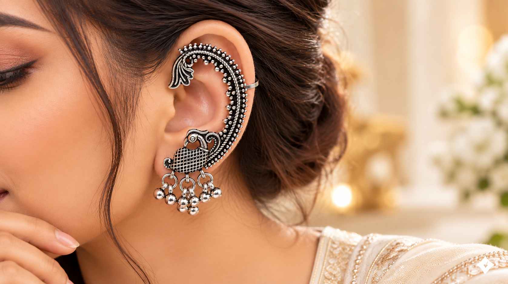 Ornate Oxidized Silver Ear Cuff_11zon